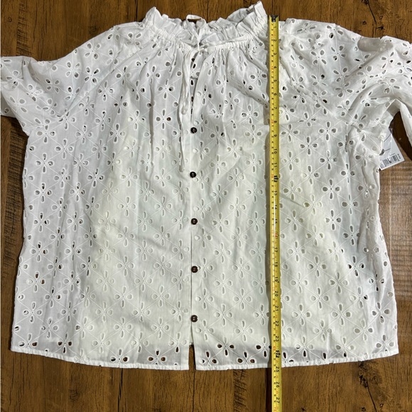 Nine West White Eyelet Women's Ruffle Collar Blouse - Picture 10 of 16